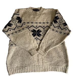 British Wool Naturally by ESK Valley Men's XXL Cream Navy UK Pullover Sweater